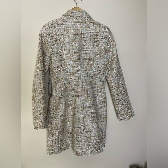 Jason Wu Sparkle Boucle Tweed Cream Double Breast Long Blazer​​​​​​ - Picture 3 of 15
